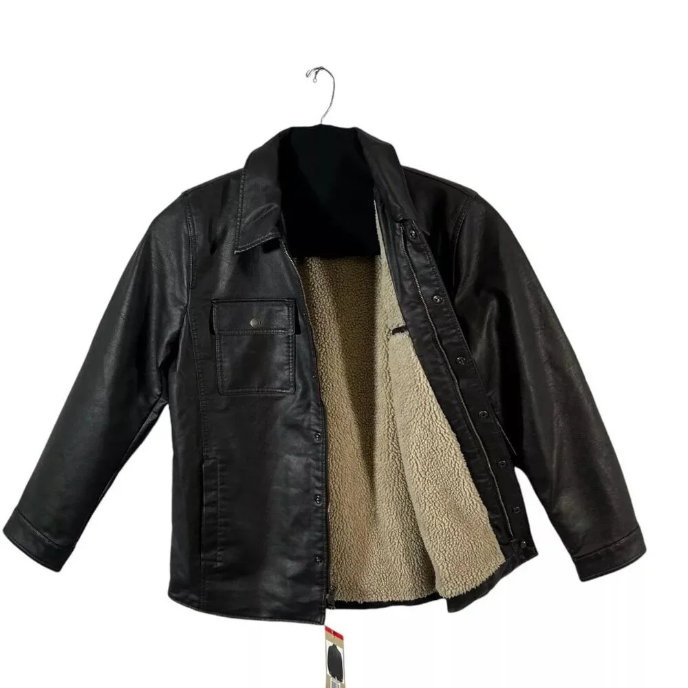 Levi’s Men's Faux Leather Trucker Jacket Size‎ XXL Dark Brown Warm Sherpa Lining